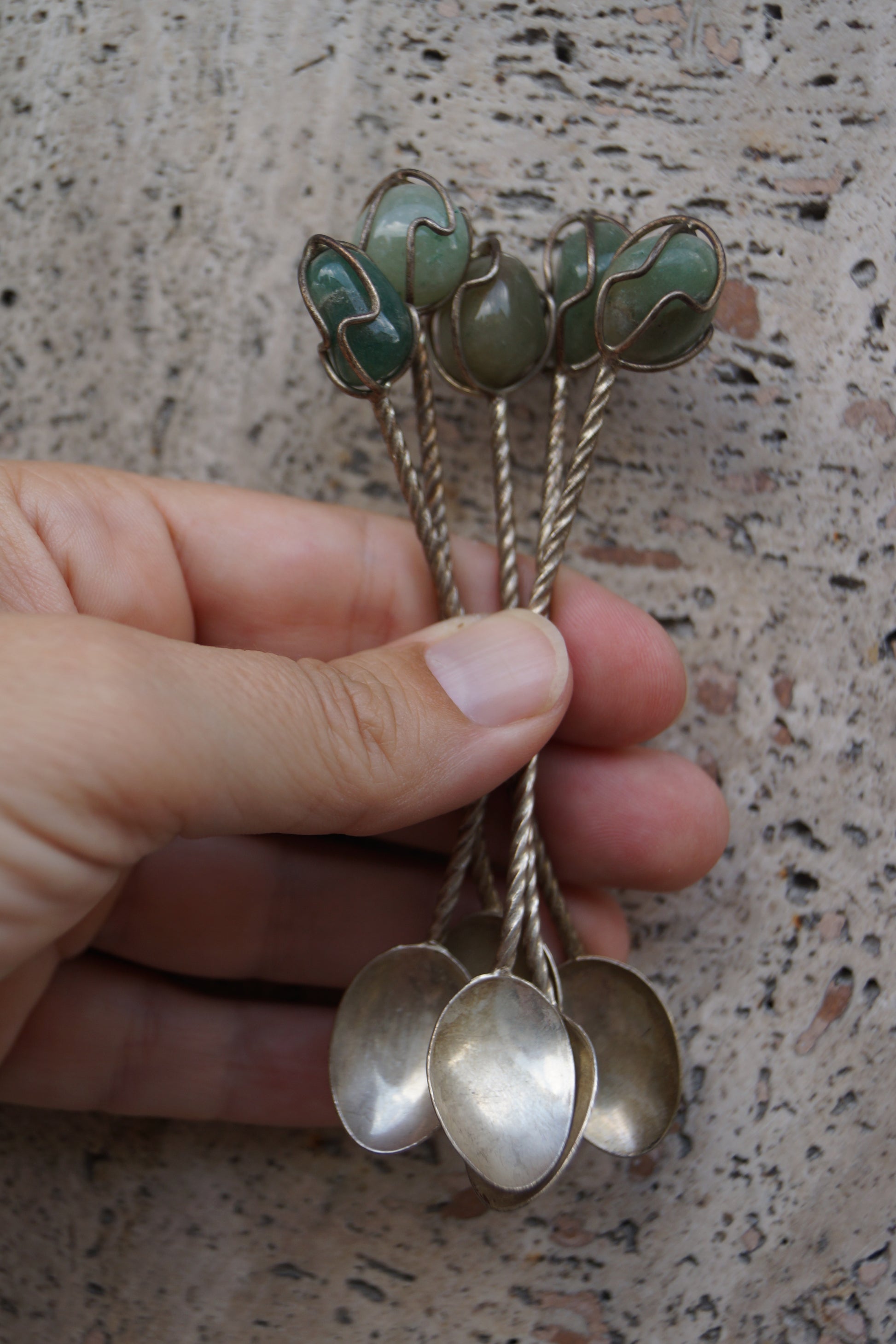Set di cucchiaini vintage con pietra avventurina