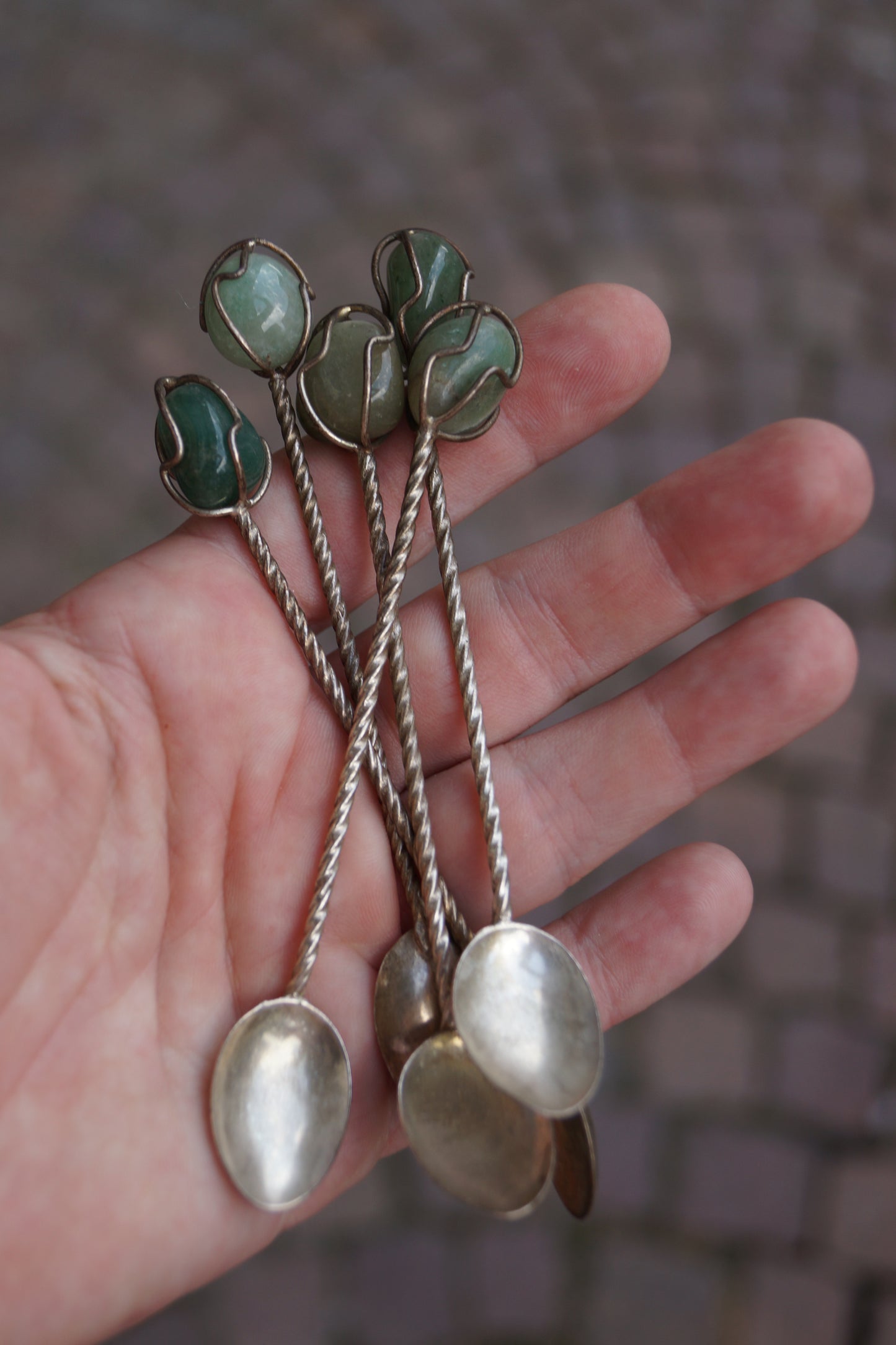 Set di cucchiaini vintage con pietra avventurina